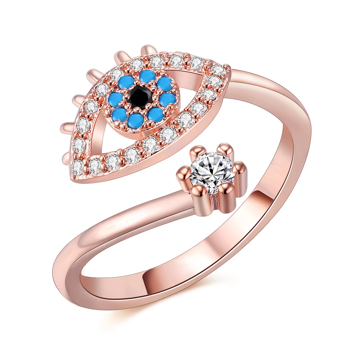 Adjustable Evil Eye Ring with Cubic Zirconia for Daily Wear or Parties